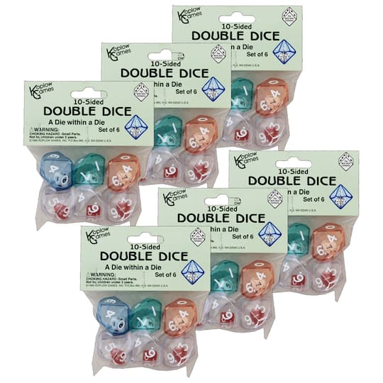 Koplow Games Assorted 10-Sided Double Dice Set, 6 Pack Bundle